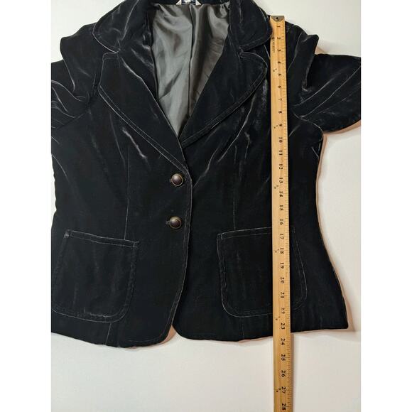 VTG 90s LL Bean Black Velvet Blazer Women’s Size 14 Silk Blend Gold Button... - Picture 13 of 14